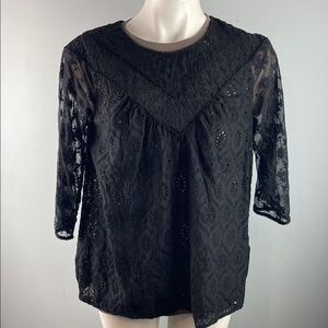 Elegant Jet Black Lace Women's Top